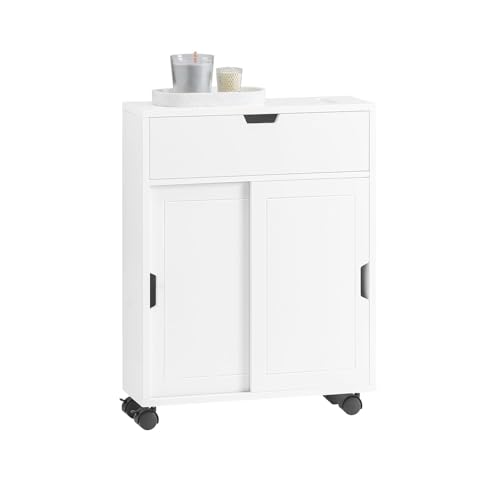 SoBuy Nischenregal – schmaler Badezimmerschrank mit Rollen – Badschrank mit Schiebetüren und Klappe, Badmöbel Kommode aus Holz, für kleine Raum und für Enge Nischen, 52 x 68 x 17 cm, Weiß, BZR31-W SoBuy Nischenregal – schmaler Badezimmerschrank mit Rollen – Badschrank mit Schiebetüren und Klappe, Badmöbel Kommode aus Holz, für kleine Raum und für Enge Nischen, 52 x 68 x 17 cm, Weiß, BZR31-W von SoBuy