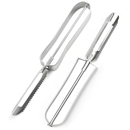 2 Stück Küchen-Gemüseschäler (52877) Edelstahl Rotationsschäler für Karotten und Obst, 16,5 cm x 2,9 cm, ergonomischer und kontrollierter Griff, spülmaschinenfest, Kartoffelschäler von SoKalChw