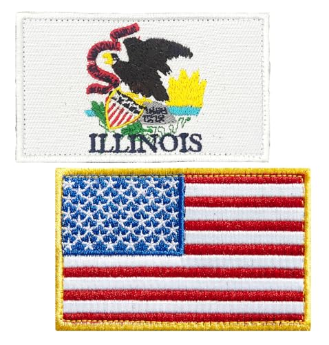 SoKoot Amerikanische US- und Illinois-Flaggen, bestickte Aufnäher (2 Stück) von SoKoot