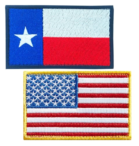 SoKoot Aufnäher mit amerikanischen US- und Texas-Flaggen, US-Staatsflagge, Militär, taktischer Aufnäher, Staatsflaggen, bestickt, 2 Stück von SoKoot