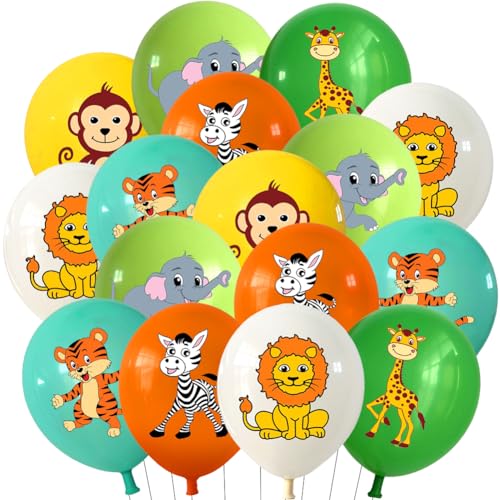 SoLLek 36 PCS Dschungel Tier Latexballons, Dschungeltiere Luftballon, 12 Zoll Dschungel Geburtstag Deko Ballon, Tiere Luftballons, Kinder Geburtstag Dschungel Party Dekoration von SoLLek