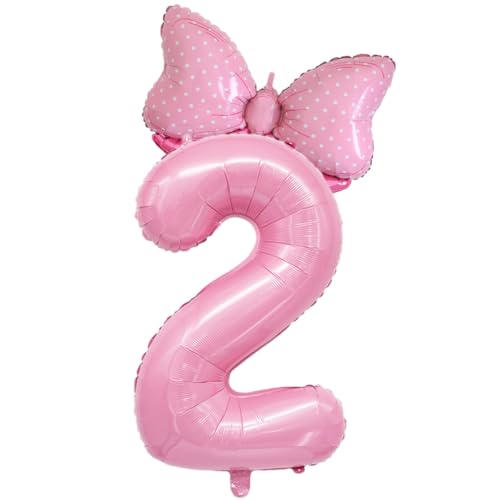 SoLLek Luftballon 2, Geburtstag Zahlen Luftballon 2 jahre, 32inch Rosa Luftballon mit Schleife, Zahlenballon für Mädchens Geburtstag Party Dekorationen, Mädchen Geburtstag Dekoration von SoLLek