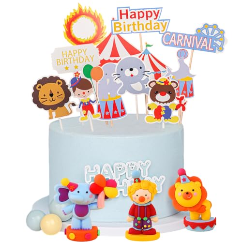 SoLLek Zirkus Tortendeko Geburtstag, Happy Birthday Cake Topper, Tiere Cake Topper, Karneval Kuchen Deko, Vintage Zirkus Dekorationen, Babyparty Jubiläen Party Dekoration von SoLLek