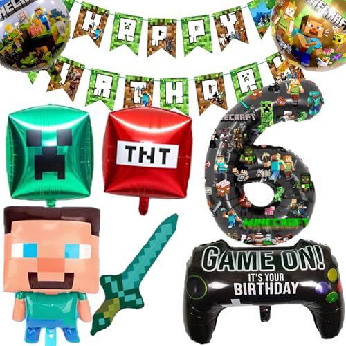 6 Jahr Happy Birthday Ballon Banner Folienballons für Junge Geburtstag Luftballons Cartoon Supplies Gaming Thema Party Supplies Dekoration 6th Gaming Geburtstag Dekorationen (6 6 Jahr Happy Birthday Ballon Banner Folienballons für Junge Geburtstag Luftballons Cartoon Supplies Gaming Thema Party Supplies Dekoration 6th Gaming Geburtstag Dekorationen (6 von Soanwind
