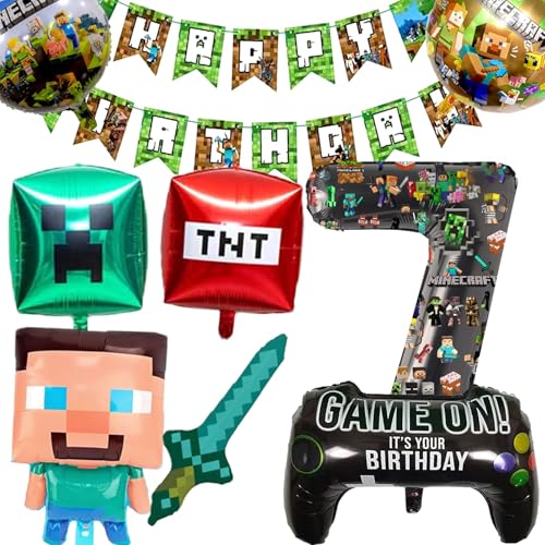 7 Jahr Happy Birthday Ballon Banner Folienballons für Jungen Geburtstag Luftballons Cartoon Supplies Gaming Thema Party Supplies Dekoration 7. Gaming Geburtstag Dekorationen (7 7 Jahr Happy Birthday Ballon Banner Folienballons für Jungen Geburtstag Luftballons Cartoon Supplies Gaming Thema Party Supplies Dekoration 7. Gaming Geburtstag Dekorationen (7 von Soanwind