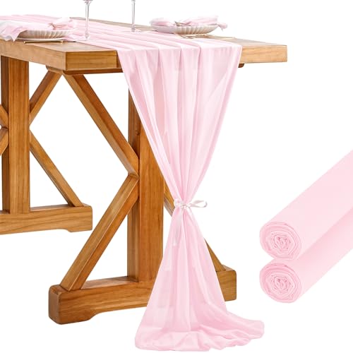 SoarDream Valentinstagsdekoration Chiffon-Tischläufer, 2 Stück, 68 x 305 cm, Rosa, romantischer Tischläufer für Hochzeitsbogen Dekoration von SoarDream
