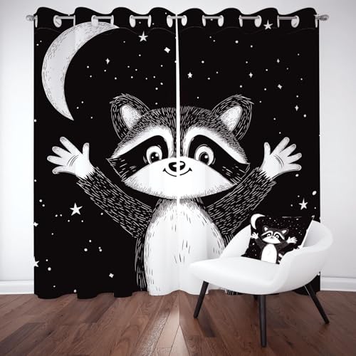 Sobhdga Niedliche Waschbär Vorhang Blickdicht, Mond Sternenhimmel Verdunklungsvorhänge mit Ösen, Karikatur Tiere Thermovorhang Kälteschutz für Wohnzimmer Schlafzimmer 2er Set H 260 x B 140 cm Sobhdga Niedliche Waschbär Vorhang Blickdicht, Mond Sternenhimmel Verdunklungsvorhänge mit Ösen, Karikatur Tiere Thermovorhang Kälteschutz für Wohnzimmer Schlafzimmer 2er Set H 260 x B 140 cm von Sobhdga