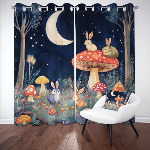 Sobhdga Pilz Kaninchen Vorhang Blickdicht, Nacht Mond Sterne Verdunklungsvorhänge mit Ösen, Natur Dschungel Pflanzen Thermovorhang Kälteschutz für Wohnzimmer Schlafzimmer 2er Set H 260 x B 140 cm Sobhdga Pilz Kaninchen Vorhang Blickdicht, Nacht Mond Sterne Verdunklungsvorhänge mit Ösen, Natur Dschungel Pflanzen Thermovorhang Kälteschutz für Wohnzimmer Schlafzimmer 2er Set H 260 x B 140 cm von Sobhdga
