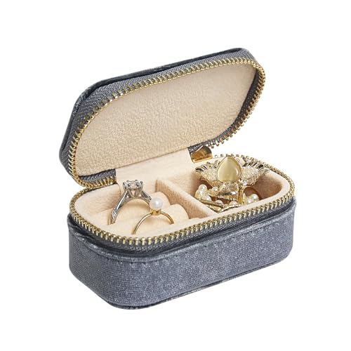Soddeph Mini-Schmuckschatulle aus Samt, Plüsch-Reiseetui, kleiner tragbarer Schmuck-Organizer, Geschenk für Frauen und Mädchen (Grau-Mimi) von Soddeph