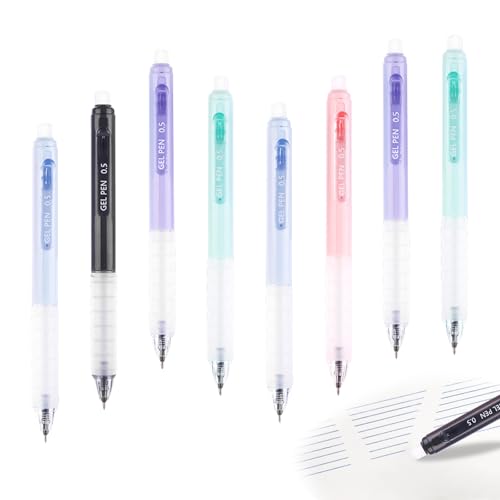 SoeUyd 8 Stück Radierbarer Kugelschreiber, Radierbare Stifte Erasable Pens, Tintenroller Radierbar Einziehbare, Gelstifte Radierbar für Studenten Geschenk, Schulsachen Schul Bürobedarf (0,5 mm) von SoeUyd