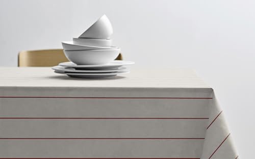 Södahl Line Tischdecke aus 100% Baumwolle, Moderner Tischtuch mit Streifen, 140 x 220 cm, Offwhite/Red von Södahl