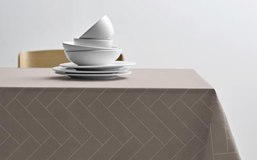 Södahl Tiles Damast-Tischdecke aus 100% Baumwolle, Tischtuch mit Staincoat, Wasserabweisend & Abwaschbar, 140 x 270 cm, Taupe von Södahl