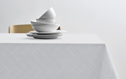 Södahl Tiles Damast-Tischdecke aus 100% Baumwolle, Tischtuch mit Staincoat, Wasserabweisend & Abwaschbar, 140 x 320 cm, Weiß von Södahl