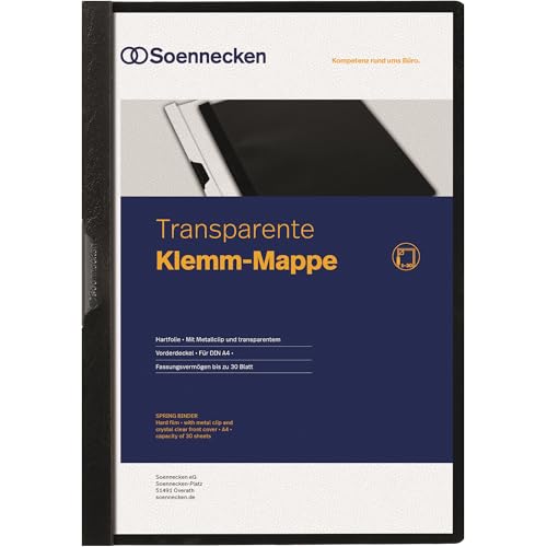 SOENNECKEN Klemmmappe schwarz A4 PP 30Blatt mit schwarzem Clip Pack 10 Mappen, 3320SW SOENNECKEN Klemmmappe schwarz A4 PP 30Blatt mit schwarzem Clip Pack 10 Mappen, 3320SW von Soennecken