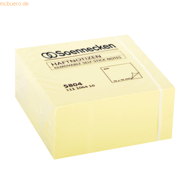 Soennecken Haftnotizwürfel 5804 75x75mm 400 Blatt gelb von Soennecken