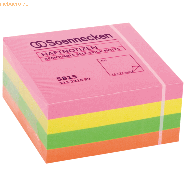 Soennecken Haftnotizwürfel 5815 75x75mm 400 Blatt neonfarben von Soennecken
