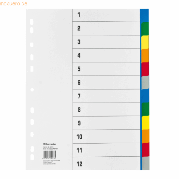 Soennecken Register 1532 DIN A4 blanko volle Höhe 12-teilig PP farbig von Soennecken
