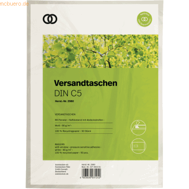 Soennecken Versandtasche oeco 2980 C5 mit Fenster haftklebend RC weiß von Soennecken