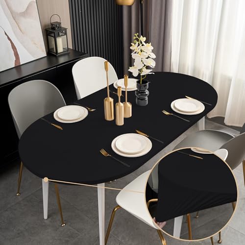 Ovale schwarze Tischdecke mit Gummizug, 106,7 x 152,4 cm, dehnbare Tischdecke für den Außenbereich, einfarbig, für Esszimmer, Party, knitterfrei, rutschfest Ovale schwarze Tischdecke mit Gummizug, 106,7 x 152,4 cm, dehnbare Tischdecke für den Außenbereich, einfarbig, für Esszimmer, Party, knitterfrei, rutschfest von Sofits