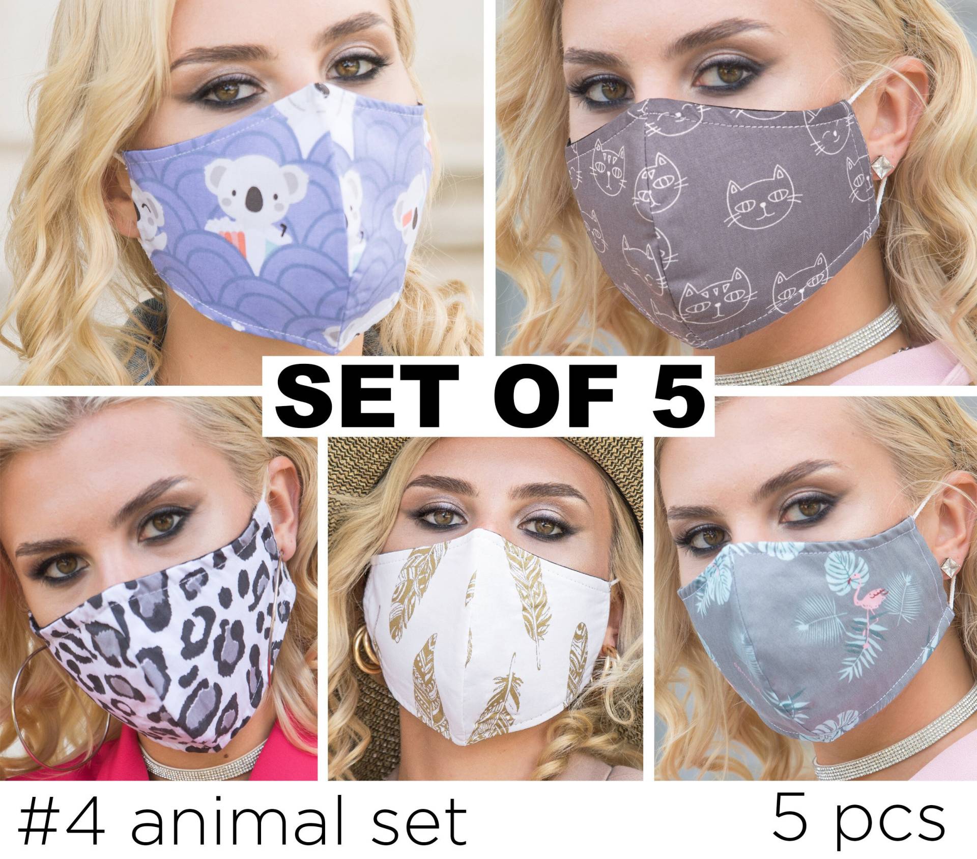 5 Baumwolle Gesichtsmaske Mit Filtertasche, Waschbare Für Frauen Atmungsaktiv, Coole Print Maske Abdeckung Bündel Set Usa, Wiederverwendbar 4 Layer von SoftFeelingsArt