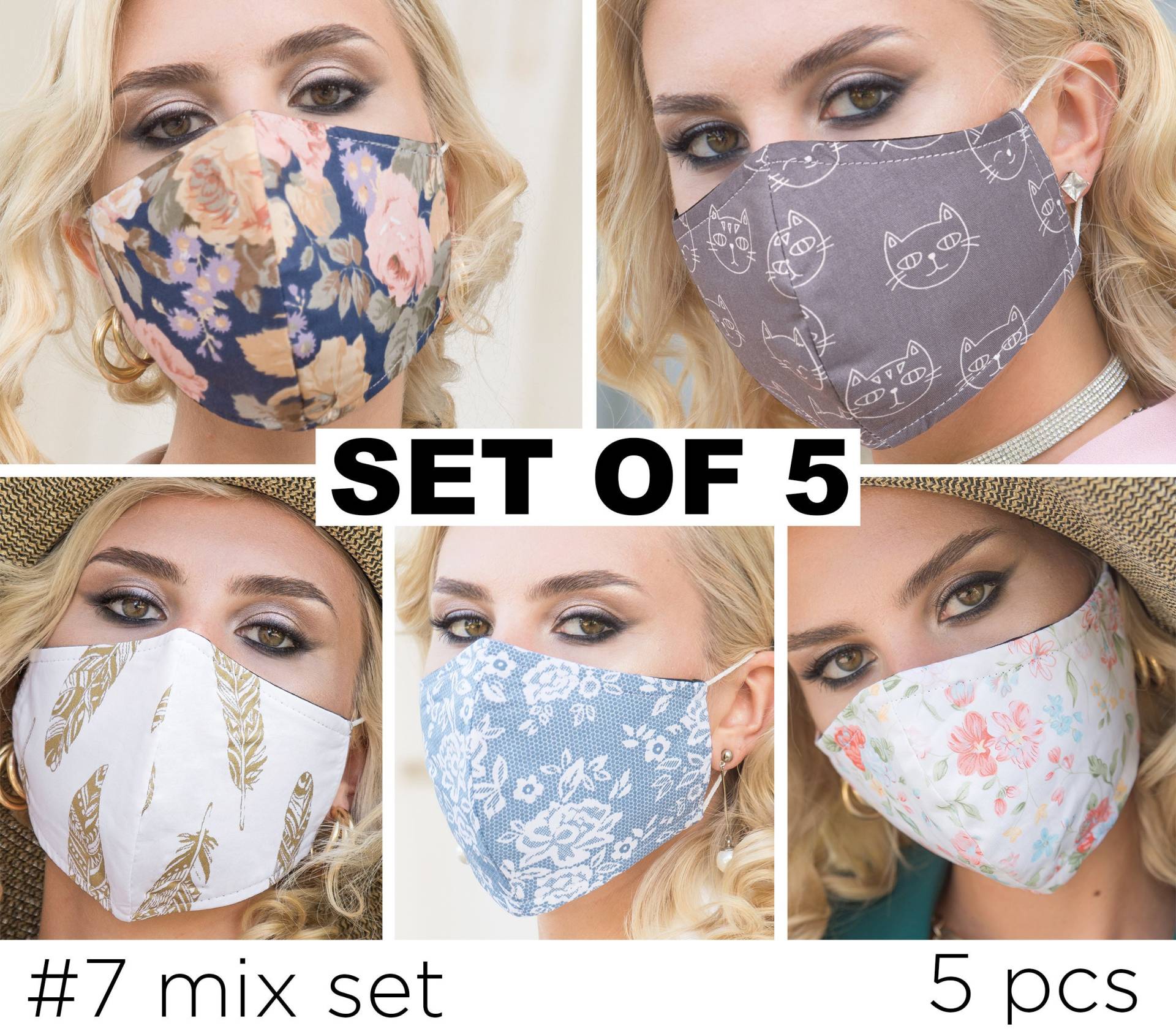 5 Florale Gesichtsmaske Für Frauen Atmungsaktiv, Baumwoll 5Er Set, Rosa Waschbare Maske Bedeckend Mit Filterfach, Wiederverwendbar 4 Layer von SoftFeelingsArt