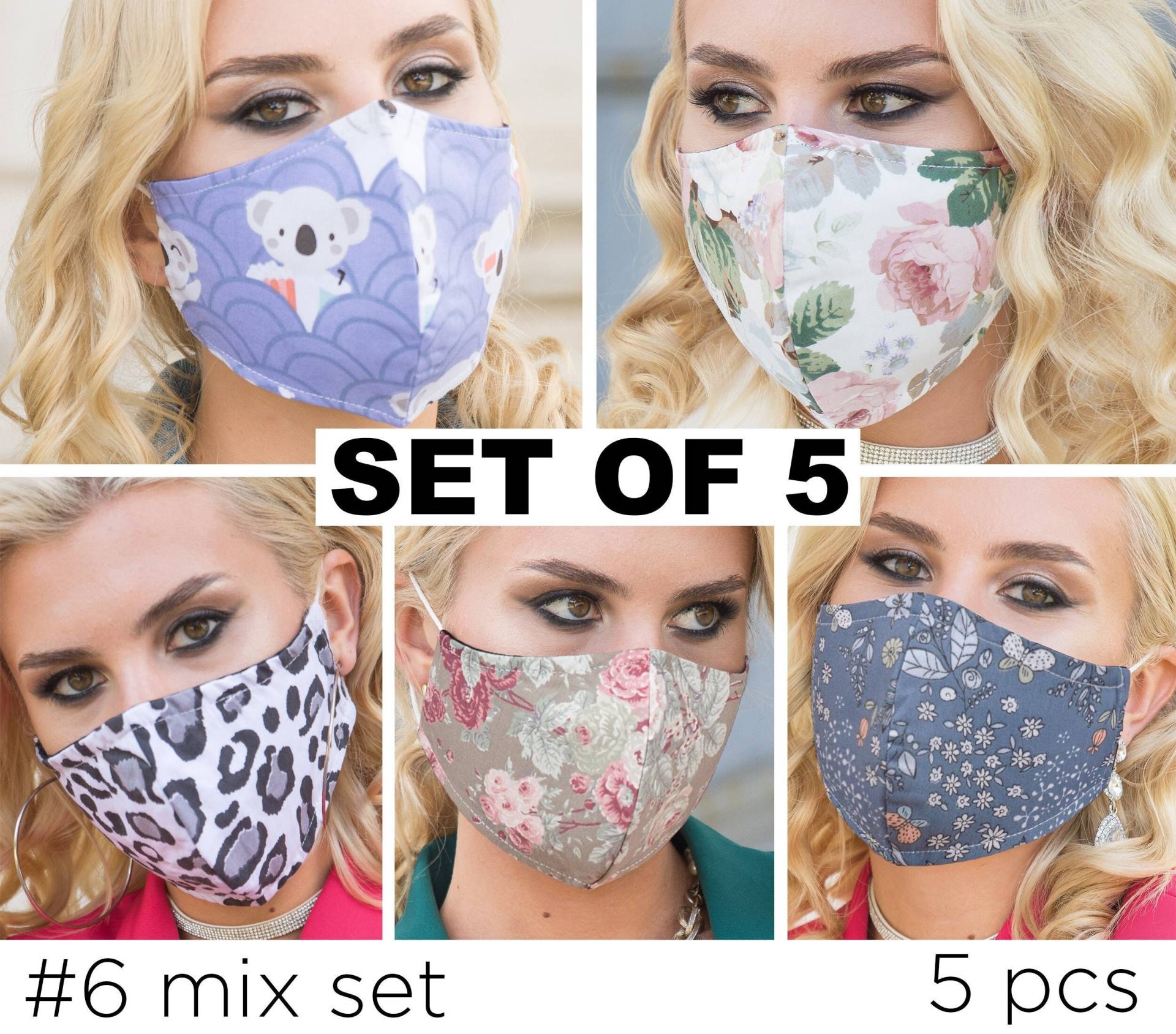5 Florale Gesichtsmaske Waschbar, Rosa Für Frauen Atmungsaktiv, Usa Baumwolle Bündel Set, Maske Mit Filtertasche, Wiederverwendbar 4 Layer von SoftFeelingsArt