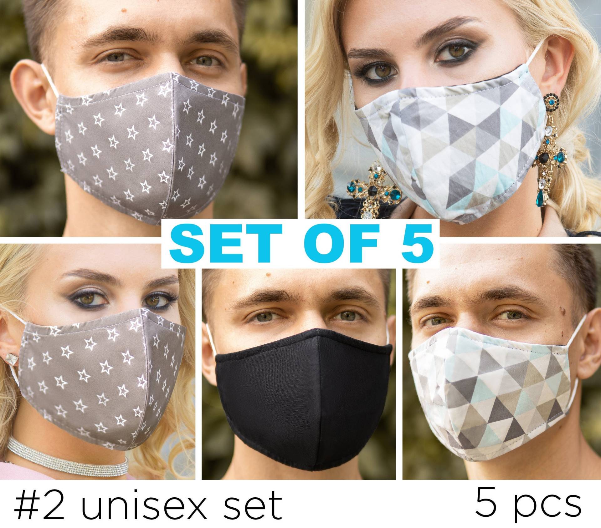 5 Waschbare Gesichtsmaske Für Männer Atmungsaktiv, Aus Baumwolle Frauen, Bündel Set, Wiederverwendbare Schwarze Maske Bedeckend Mit Filtertasche von SoftFeelingsArt
