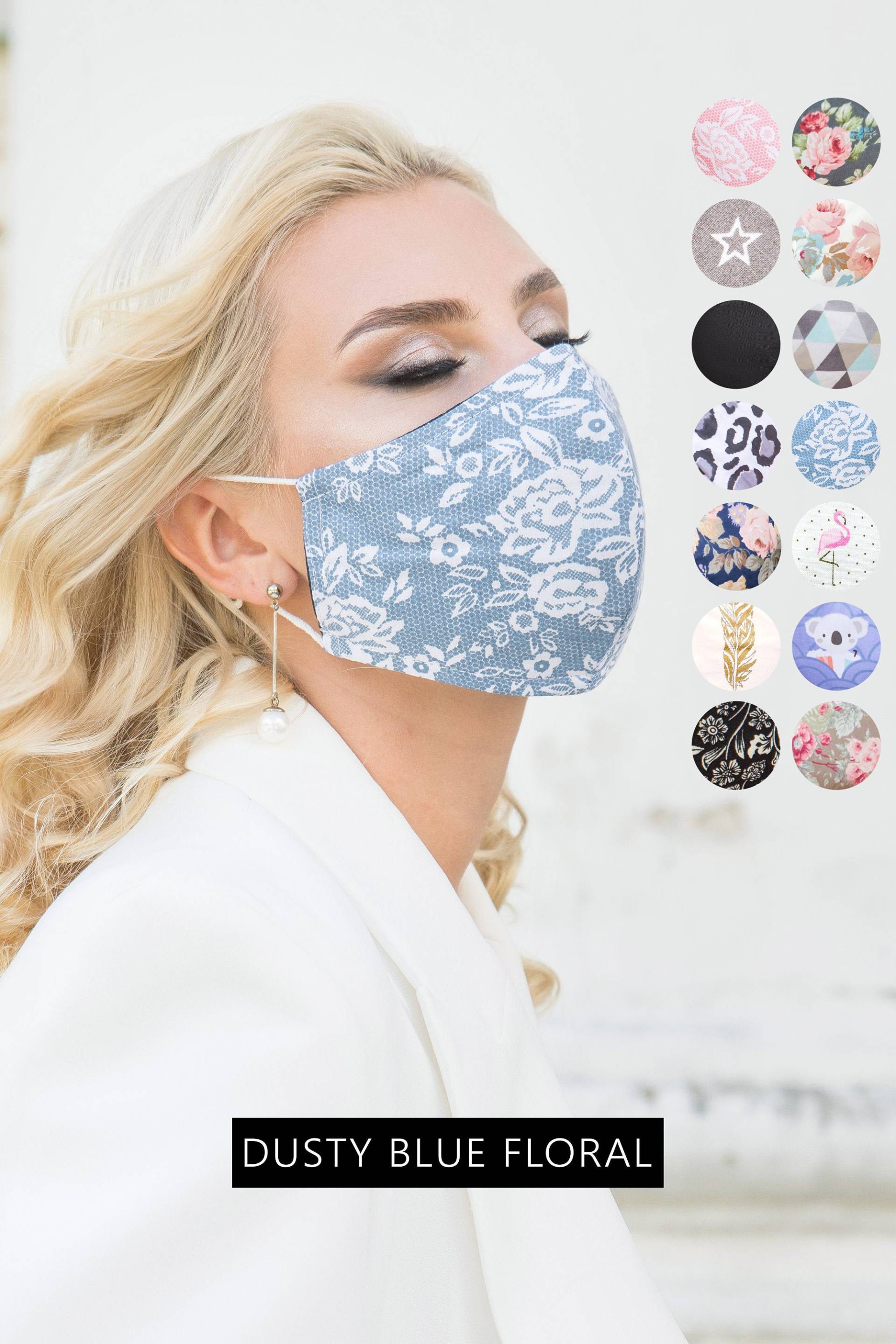 Hochzeit Gesichtsmaske Floral Blau Waschbare Gesichtsbedeckung Mit Filtertasche, Damen Atmungsaktive Frauen Maske Für Brillenträger von SoftFeelingsArt