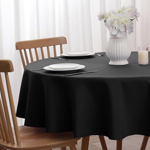 Softalker Abwaschbar Tischdecke Rund 120 cm Durchmesser Outdoor Tischdecke Schwarz Tischtuch aus 210 GSM Polyester Fleckschutz Tischwäsche Kratzfest Table Cloth für Party,Hochzeiten,Camping von Softalker