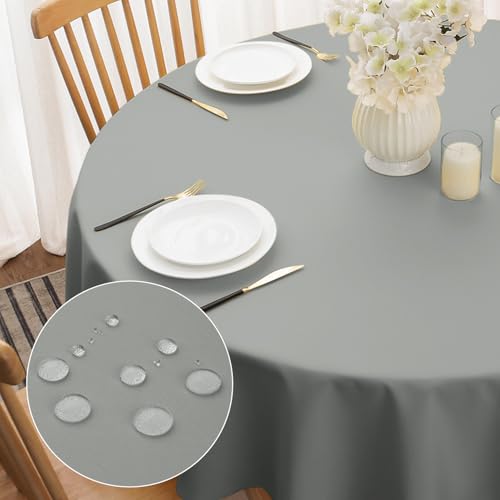 Softalker Abwaschbare Tischdecke Rund 120 cm Wasserabweisend und Fleckschutz Tischtuch aus 210 GSM Polyester Pflegeleicht Tischdecken Abwischbare Grau Deko Holztisch Outdoor Geburtstags Party Esstisch Softalker Abwaschbare Tischdecke Rund 120 cm Wasserabweisend und Fleckschutz Tischtuch aus 210 GSM Polyester Pflegeleicht Tischdecken Abwischbare Grau Deko Holztisch Outdoor Geburtstags Party Esstisch von Softalker