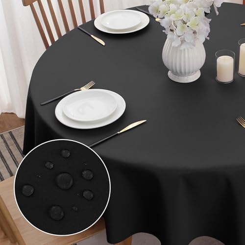 Softalker Abwischbare Tischdecke Rund 140 cm Tischdecken Schwarz Tischtuch aus 210 GSM Polyester Fleckschutz Tischwäsche Kratzfest Table Cloth für Esszimmer, Küche, Wohnzimmer Softalker Abwischbare Tischdecke Rund 140 cm Tischdecken Schwarz Tischtuch aus 210 GSM Polyester Fleckschutz Tischwäsche Kratzfest Table Cloth für Esszimmer, Küche, Wohnzimmer von Softalker