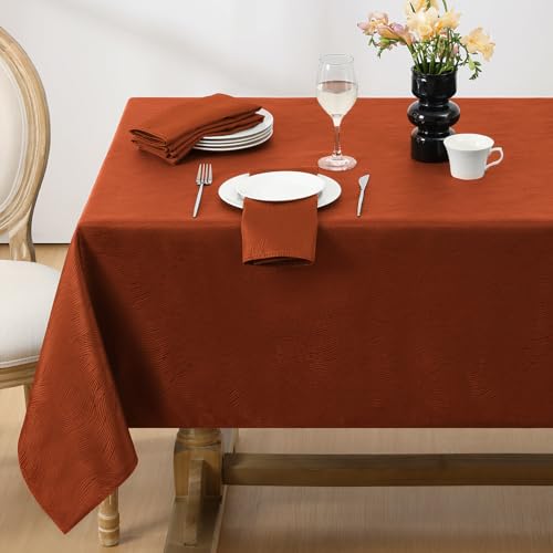 Softalker Herbst-Tischdecke, Jacquard, rechteckig, wasserdicht, auslaufsicher, für Herbsternte, Erntedankfest, Dekoration (132 x 178 cm, rostroter Wirbel) von Softalker