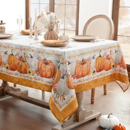 Softalker Herbst Tischdecke 100x140 cm abwaschbar luxuriös rechteckig,wasserabweisend Jacquard in Orange mit Kürbis, Sonnenblumen Table Cloth für kleine Tische,Frühstück & herbstliche Dekoration Softalker Herbst Tischdecke 100x140 cm abwaschbar luxuriös rechteckig,wasserabweisend Jacquard in Orange mit Kürbis, Sonnenblumen Table Cloth für kleine Tische,Frühstück & herbstliche Dekoration von Softalker
