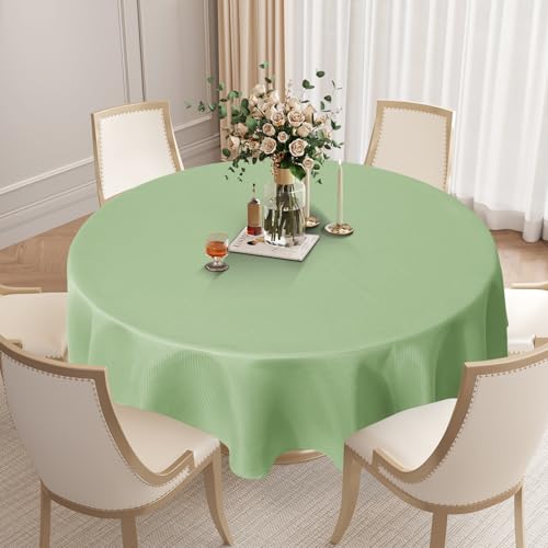 Softalker Outdoor Tischdecke abwaschbar rund 160 cm grün Frühling Oster wasserabweisend abwischbar Jacquard Tischdecken Tischtuch Tablecloth für Draußen Sommer Garten Couchtisch Esstisch Balkon Cafe von Softalker
