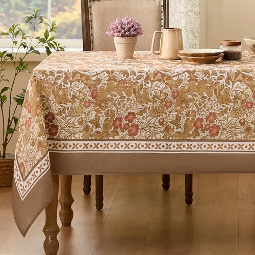Softalker Tischdecke Herbst Eckig Vintage Leinen Blumen Blätter Muster Tischdecke Dekorative Tischdecke für Küche Esszimmer (140 x 219 cm) von Softalker