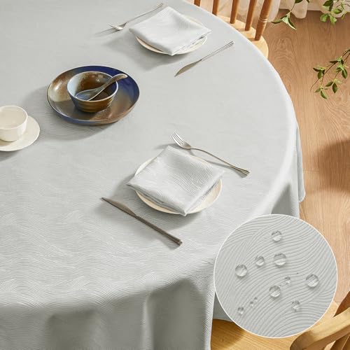 Softalker Tischdecke Outdoor rund 140 Grau abwaschbar Weihnachten Wasserabweisend Jacquard-Wellenmuster Abwischbar Fleckschutz rundes Tischtuch für Draußen Party Geburtstag Silvester Hochzeit Garten von Softalker