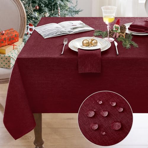 Softalker Tischdecke Weihnachten Rot abwaschbare 100x100 cm quadratisch Tischdecken aus 210 GSM Leinenoptik Tischtuch wasserabweisende Gartentischdecke Klein Table Cloth für Outdoor, Hochzeiten, Party von Softalker