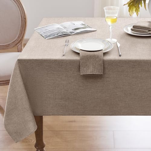 Softalker Tischdecke abwaschbare 100x100 cm Mitteldecke Beige Braun Tischdecken aus Leinenoptik Tischtuch Wasserabweisende Klein Table Cloth für Herbst Outdoor, Garten, Hochzeiten, Party, Weihnachten von Softalker