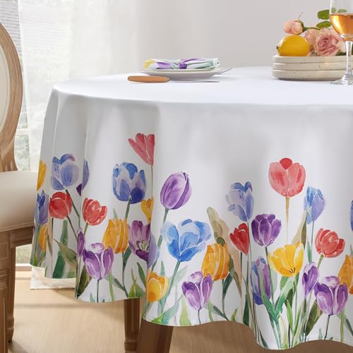 Softalker Tischdecke rund 120 cm abwaschbare Frühling Tulpe Tischdecken Outdoor Wasserabweisend Gartentisch kleine Tischtuch weiß Tischwäsche Sommer Deko Balkon Party Hochzeiten Geburtstag Festliche Softalker Tischdecke rund 120 cm abwaschbare Frühling Tulpe Tischdecken Outdoor Wasserabweisend Gartentisch kleine Tischtuch weiß Tischwäsche Sommer Deko Balkon Party Hochzeiten Geburtstag Festliche von Softalker