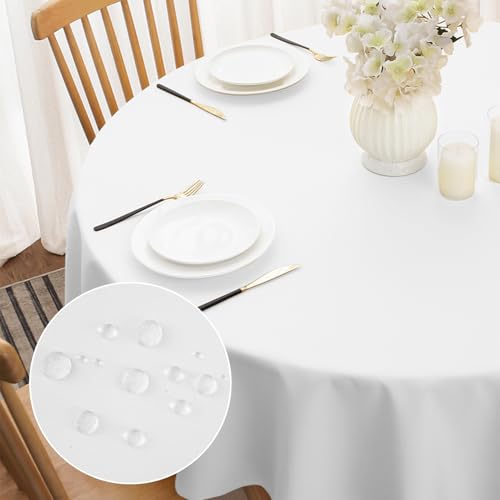 Softalker Tischdecken runde 180 cm Durchmesser Tischdecke Abwaschbar Weiss Tischtuch aus 210 GSM Polyester Fleckschutz Tischwäsche Kratzfest Table Cloth für Outdoor, Party, Hochzeiten von Softalker