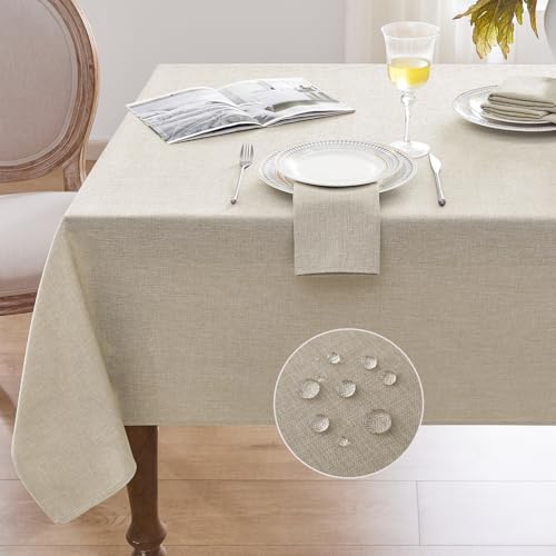 Softalker abwischbare quadratische Tischdecke aus 210 GSM Mikrofaser, 100 x 100 cm, Beige, für alle Jahreszeiten und Partys von Softalker