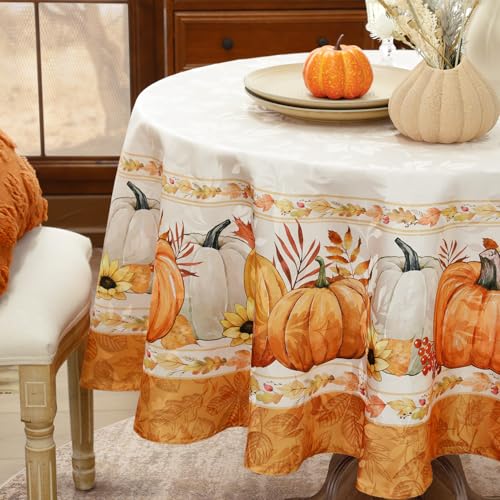 Softalker kleine Herbst Tischdecke Rund 120 cm Orange abwaschbar wasserabweisend,Jacquard mit Kürbis,Tischtuch für Esstische, Kaffeetische,Balkon oder Stehtische als herbstliches Geschenk geeignet Softalker kleine Herbst Tischdecke Rund 120 cm Orange abwaschbar wasserabweisend,Jacquard mit Kürbis,Tischtuch für Esstische, Kaffeetische,Balkon oder Stehtische als herbstliches Geschenk geeignet von Softalker