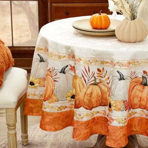 Softalker kleine Herbst Tischdecke rund 120 cm abwaschbar Terrakotta,herbstliche Dekoration,Jacquard mit Kürbissen, Sonnenblumen&Ahornblättern,wasserabweisend für runde Esstische,Kaffeetafeln,Balkon Softalker kleine Herbst Tischdecke rund 120 cm abwaschbar Terrakotta,herbstliche Dekoration,Jacquard mit Kürbissen, Sonnenblumen&Ahornblättern,wasserabweisend für runde Esstische,Kaffeetafeln,Balkon von Softalker