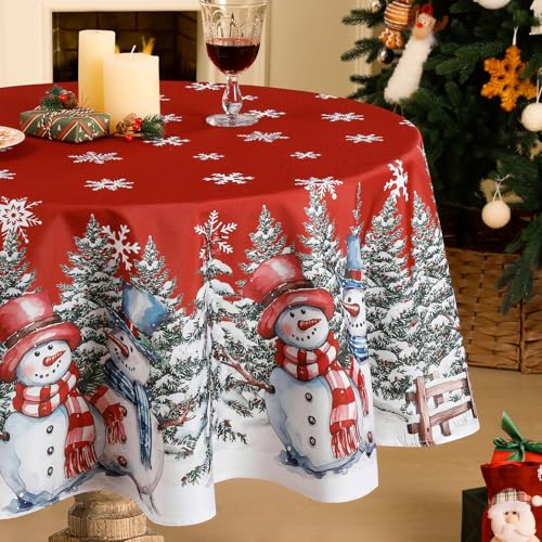 Softalker rote Tischdecke Weihnachten Rund 160 cm,Weihnachts Tischdecken modern abwaschbar,Mit weiß Schneemann, Schneeflocke und Weihnachtsbaumdekoration für Kindergeburtstag,Balkon,Party,Holiday Softalker rote Tischdecke Weihnachten Rund 160 cm,Weihnachts Tischdecken modern abwaschbar,Mit weiß Schneemann, Schneeflocke und Weihnachtsbaumdekoration für Kindergeburtstag,Balkon,Party,Holiday von Softalker