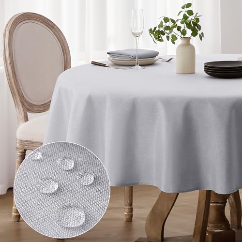 Softalker tischdecke rund 140 cm Durchmesser tischdecken abwaschbar leinenoptik Grau tischtuch Wasserabweisende tischwäsche klein gartentischdecke Table Cloth für Camping, Hochzeiten, Geburtstag von Softalker