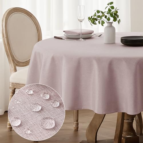Softalker tischdecken abwaschbar rund 120 cm tischdecke leinenoptik tischtuch Wasserabweisende tischwäsche gartentischdecke Table Cloth für Outdoor, Camping, Hochzeiten, Geburtstag (Braun Taupe) von Softalker