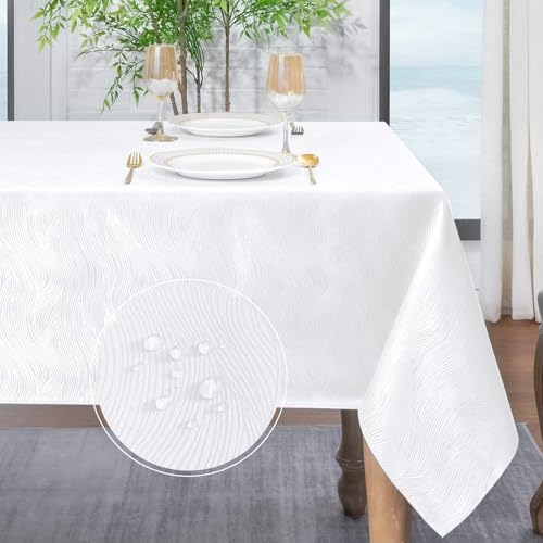 Softalker weiße Tischdecke Weihnachten 100x140 mit Jacquard-Wellenmuster Abwaschbar Wasserabweisend Abwischbar Fleckschutz rechteckig Tischtuch für Outdoor Draußen Garten Party Geburtstag Hochzeit Softalker weiße Tischdecke Weihnachten 100x140 mit Jacquard-Wellenmuster Abwaschbar Wasserabweisend Abwischbar Fleckschutz rechteckig Tischtuch für Outdoor Draußen Garten Party Geburtstag Hochzeit von Softalker