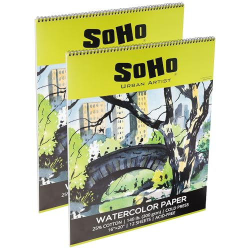 SoHo Urban Artist Aquarell-Spiralblock, 40,6 x 50,8 cm, 2 Stück, insgesamt 24 Blatt, 63,5 kg, kaltgepresst, säurefrei, ECF von Soho Urban Artist