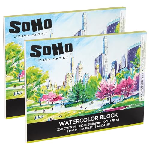 SoHo Urban Artist Aquarellblock, 28,9 x 35,6 cm, 2 Stück, 63,5 kg, 40 Blatt, Gesamtkaltpresse, professionell, nachhaltig, säurefrei SoHo Urban Artist Aquarellblock, 28,9 x 35,6 cm, 2 Stück, 63,5 kg, 40 Blatt, Gesamtkaltpresse, professionell, nachhaltig, säurefrei von Soho Urban Artist