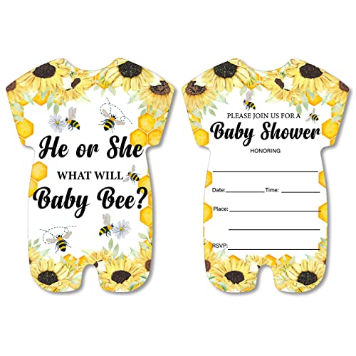 Einladungskarten mit Bienen-Sonnenblume, geschlechtsneutral, mit Umschlägen, 20 Stück, What Will Baby Bee Gender Reveal Babyparty Party geformte Einladungen ausfüllen leere Einladungen von Soiceu